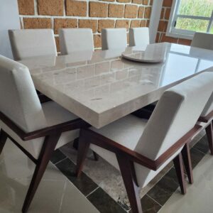 Set Comedor Omala en mármol belaggio base de parota para 10 personas