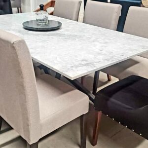 Comedor Paris en mármol Vego base de parota para 8 personas