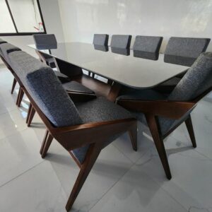 Set Comedor Dubái en mármol negro base de parota para 10 personas