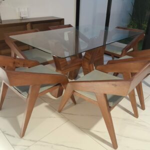 Set Comedor Venus en cristal templado base de parota para 6 personas