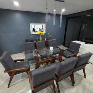 Set Comedor Denver en cristal templado base de parota para 8 personas