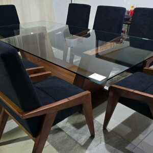 Set Comedor Omala en cristal templado base de parota para 8 personas