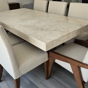 Set Comedor Lisboa en mármol maya beige para 8 personas