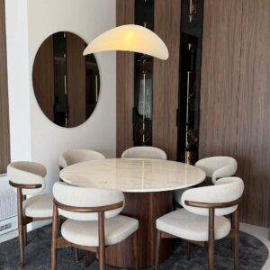 Comedor redondo GALES en mármol beige para 6 personas 150cm